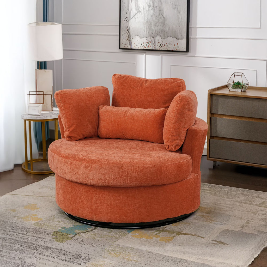 Muumblus Teddy Swivel Accent Barrel Chair, Modern Oversize Sherpa Comfy Round Reading Armchair for Living Room, Ivory