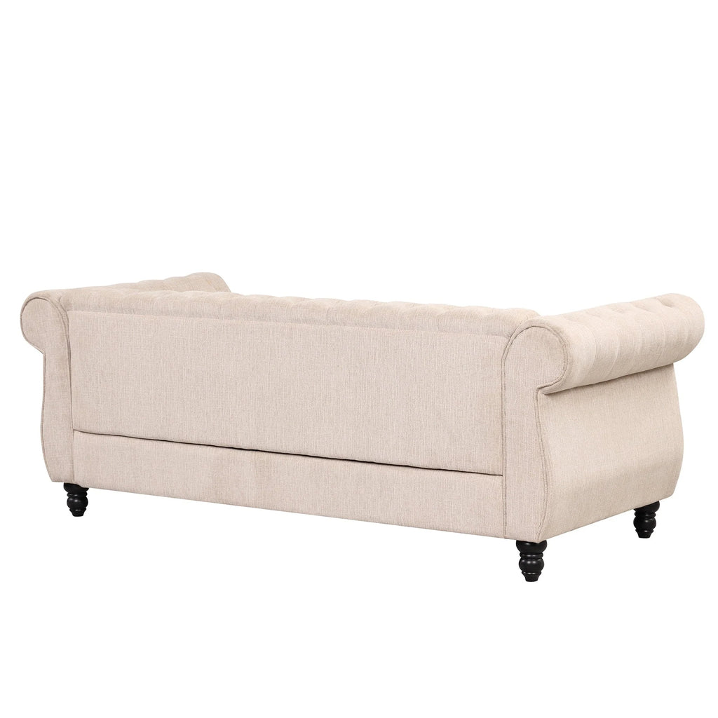 Classic 3 Seater Button Tufted Sofa, Upholstered Couch with Nailhead Rolled Arms Removable Cushions for Living Room Office Bedroom