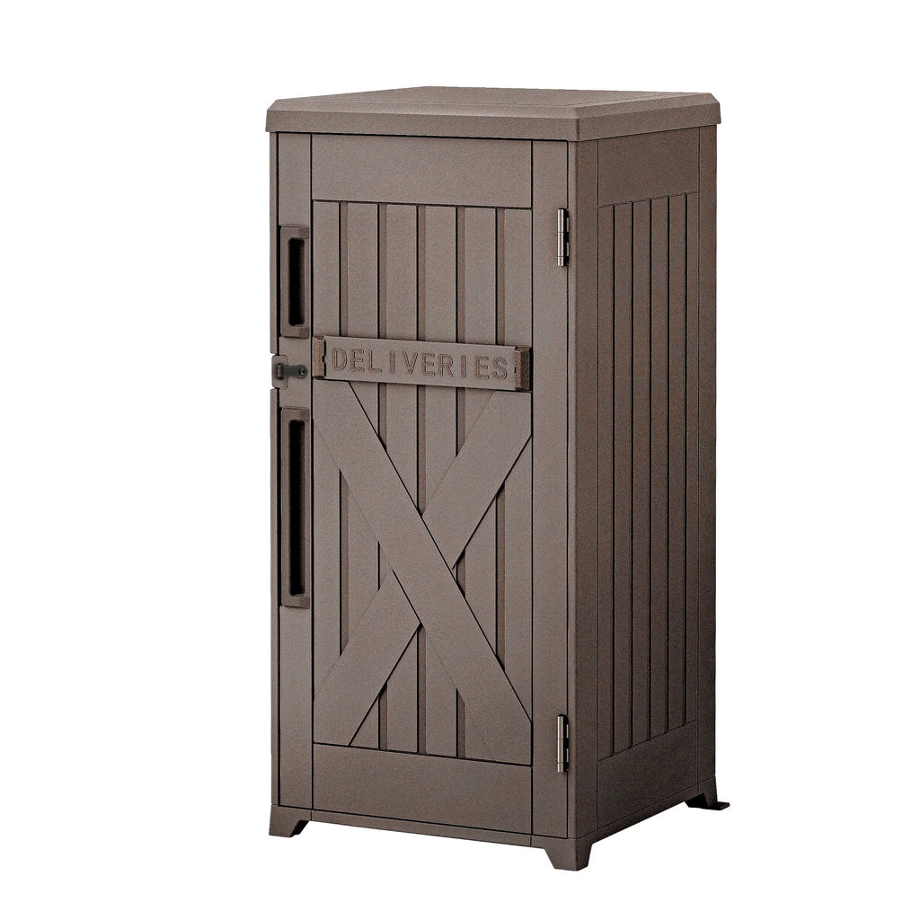 Uforic 60-Gallon Large Outdoor Package Delivery Storage Box, Double-Wall Resin Waterproof Deck Box for Porch or Curbside, Lockable, Brown