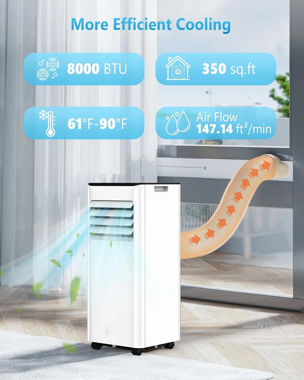 Portable Air Conditioners with cooling/dehumidification/fan/sleep mode,4-IN-1 Portable AC with 24H Timer & Remote Control & Window Kit,8000 BTU