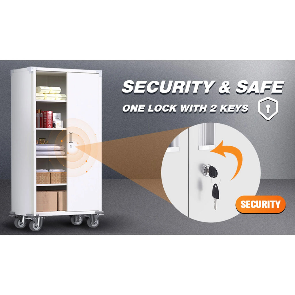 Aobabo 72 Inch Locking Storage Cabinet w/ Adjustable Shelves, Gray