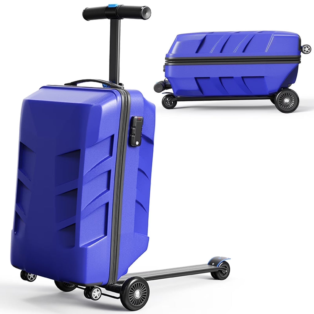 TABU Scooter Luggage for Kids & Adults, Carry on Luggage with Wheels for Kids Ages 6-15,Blue