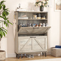 Veanerwood Shoe Cabinet with 2 Flip Drawers Farmhouse Shoe Storage Cabinet Organizer for Entryway, Gray