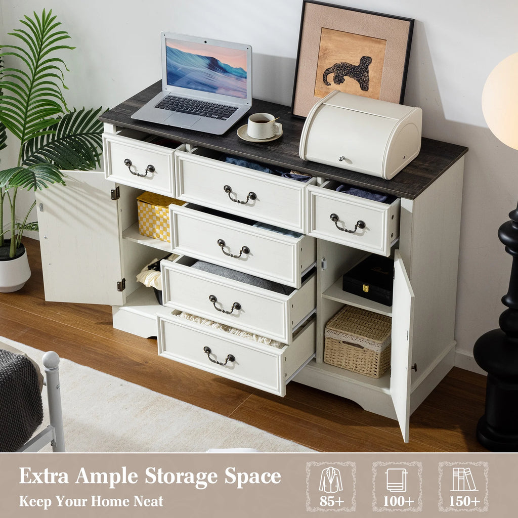 EnHomee Wood Dresser for Bedroom 9 Drawer Dressers&Chest of Drawers 63"L x 15.7"W x 31.5"H,Brown