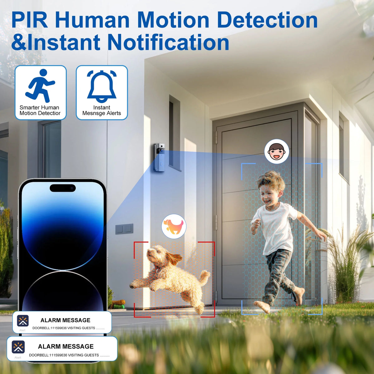 2PCS Ring & Video Doorbell with Camera Wireless WiFi Security Phone Bell 720PHD Video Doorbell Camera, Wireless Doorbell Camera with Chime