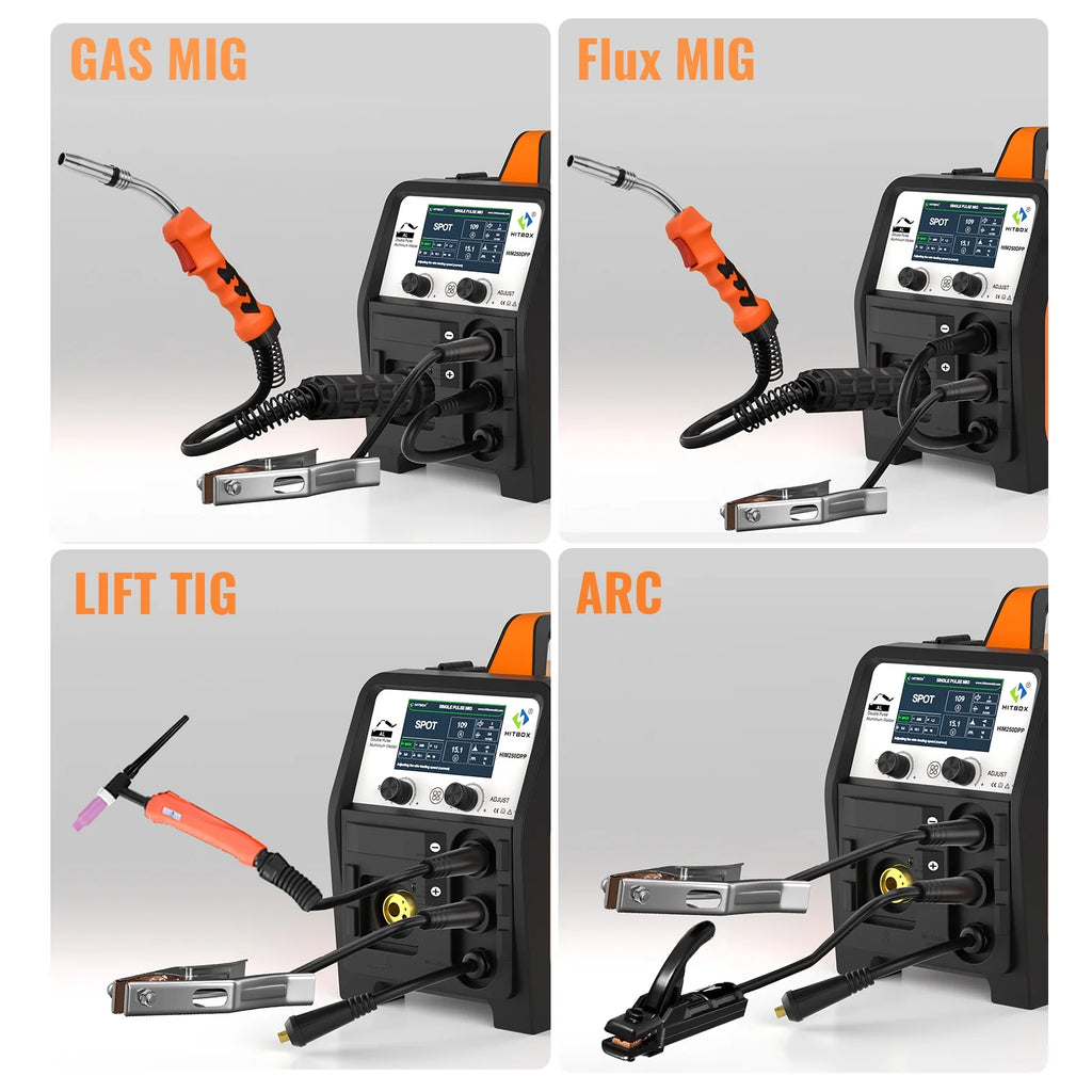 HITBOX Aluminum MIG Welder, 200Amp Dual Pulse MIG Welder 110/220V, Gas /Gasless MIG Lift TIG MMA Stick Welding Machine