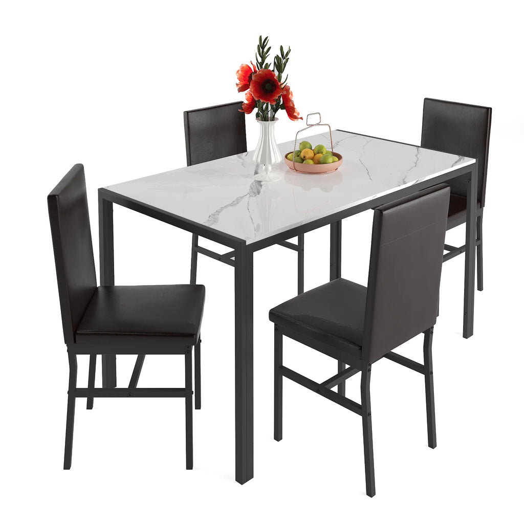 Seizeen Solid Wood Kitchen Table and Chairs, Dining Room Table Set for 4 with Gray Upholstered Chairs, Wood Grain Table Heavy-Duty Frame, Rustic Minimalist Style Breakfast Nook Set
