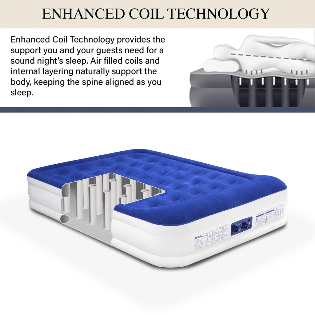 King Koil Pillow Top Plush Queen Air Mattress With Built-in High-Speed Pump Best For Home, Camping, Guests, Queen Size Luxury Double Airbed Adjustable Blow Up Mattress, Waterproof, 1-Year Warranty