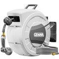 Gewna 1/2 in x 100 ft Retractable Wall Mounted Garden Hose Reel with 10 Pattern Nozzle, Any Length Lock, Slow Return System, 180 Swivel Bracket