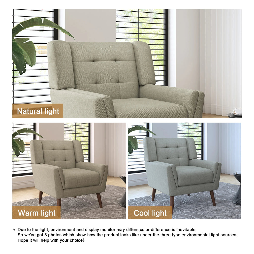 DREAMSIDEA Accent Chair Set of 2 Living Room Chair Linen Upholstered Comfortable Armchair Modern Chairs for Living Room Bedroom Indoor Furniture, Beige