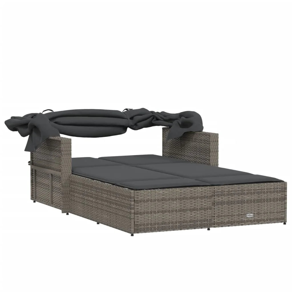 vidaXL Powder Coated Steel Removable Canopy and Cushions Double Sun Lounger, Beige