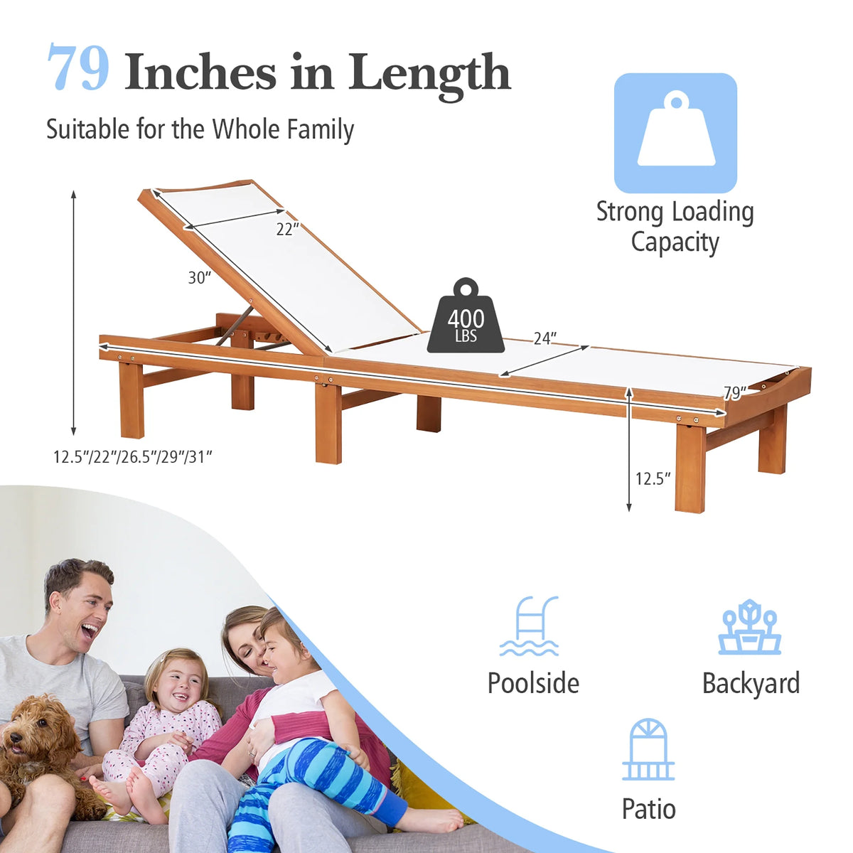 Gymax 2PCS Patio Wooden Chaise Lounge Chair Recliner w/ Adjustable Backrest