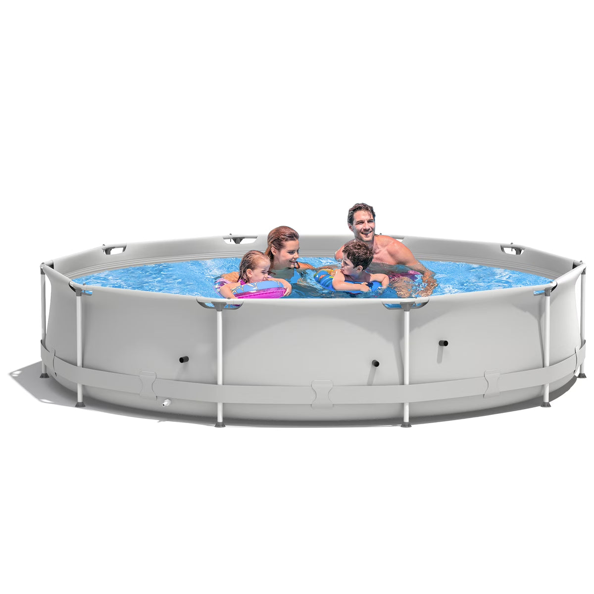 Infans Round Above Ground Swimming Pool Patio Frame Pool W/ Pool Cover Iron Frame Blue
