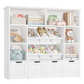 Hiphuta Large 4 Tier Kids Bookcase, Wood Toy Organizer of 6 Boxes & 4 Removable Drawers, Bookshelf for Kids Room, White