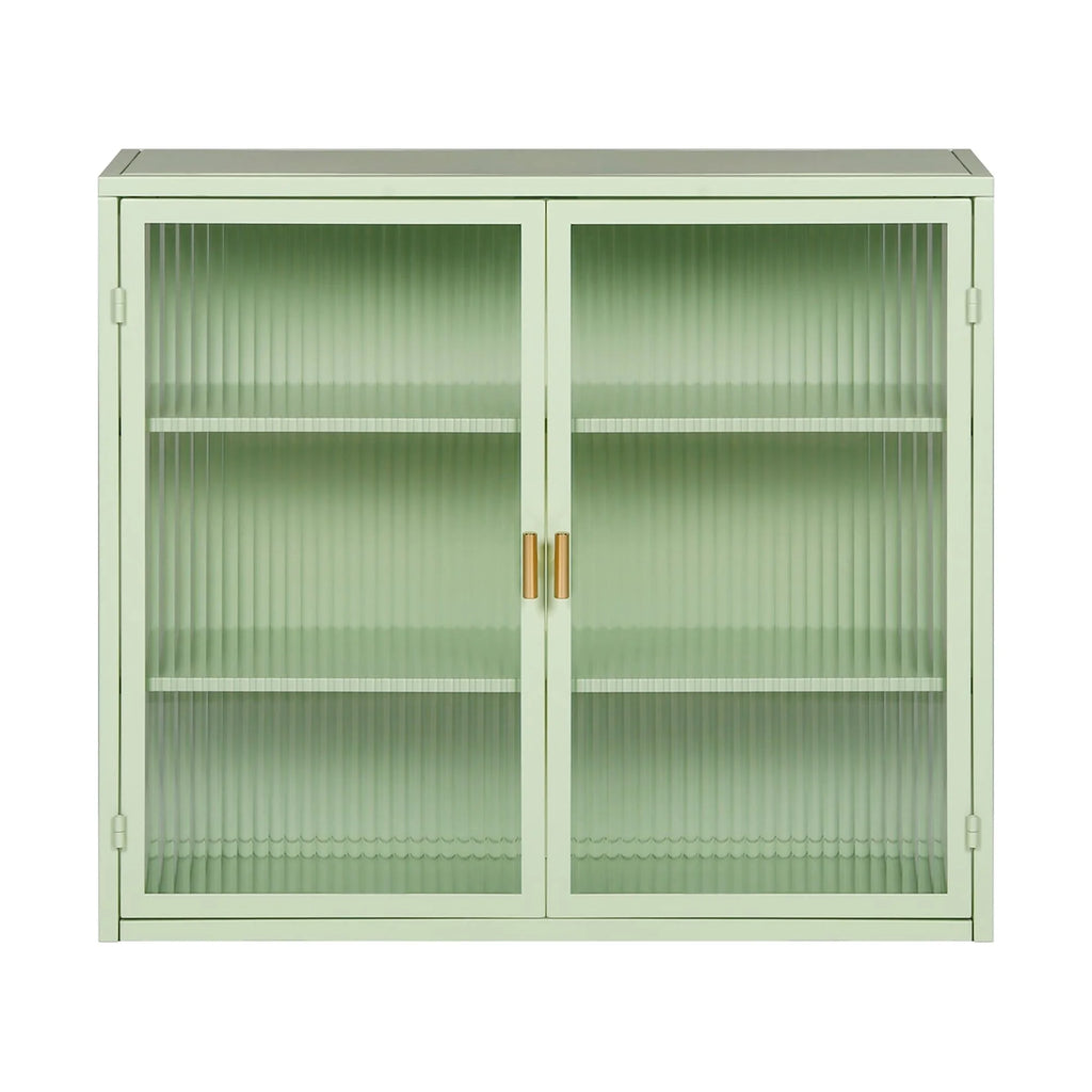 27.56"Modern Wall Cabinet with Glass Doors, Bathroom Cabinet with Featuring Three-tier Storage for Entryway Living Room, Bathroom or Dining Room, Mint Green