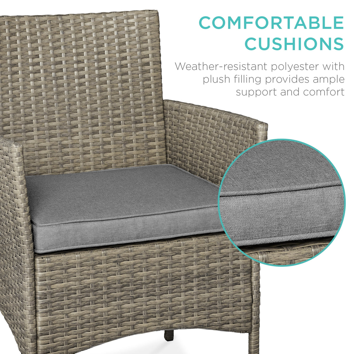 Best Choice Products 3-Piece Outdoor Wicker Conversation Patio Bistro Set, w/ 2 Chairs, Table - Gray/Navy
