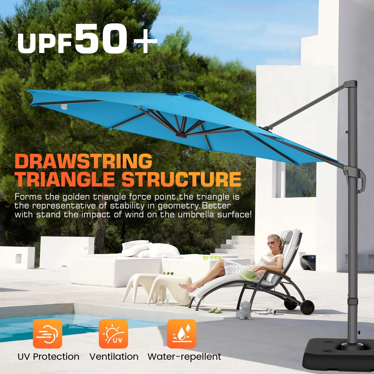 HOTEEL 10 Ft Patio Umbrella Outdoor Cantilever Square Umbrella Aluminum Offset Umbrella with Base, 360° Rotation，Gray
