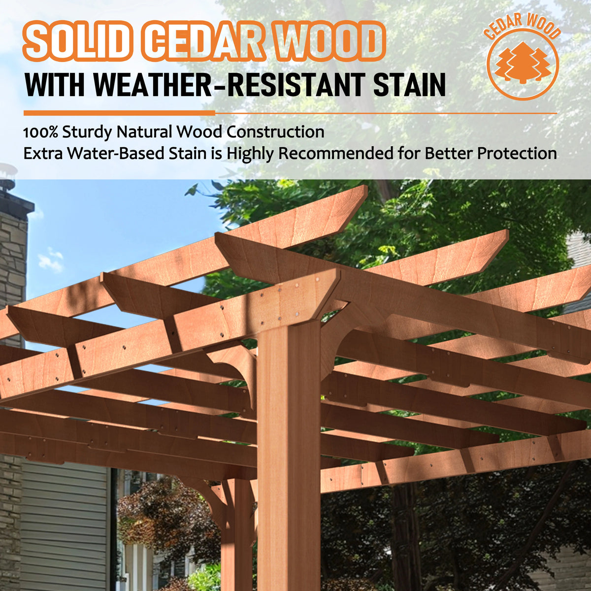 VEIKOUS 12'x10' Cedar Wood Pergola w/ Flat Roof and Ground Stakes for Outdoor Patio, Garden, Deck