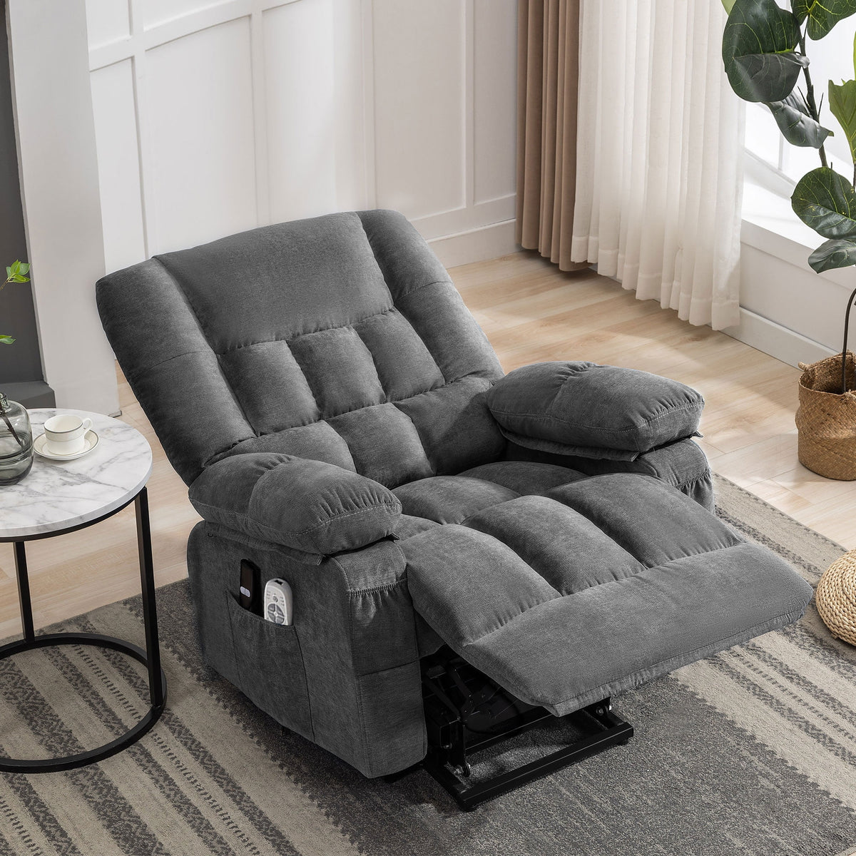JONPONY Power Lift Recliner Chair Recliners for Elderly with Heat and Massage Recliner Chair for Living Room with Infinite Position and Side Pocket,USB Charge Port,Brown