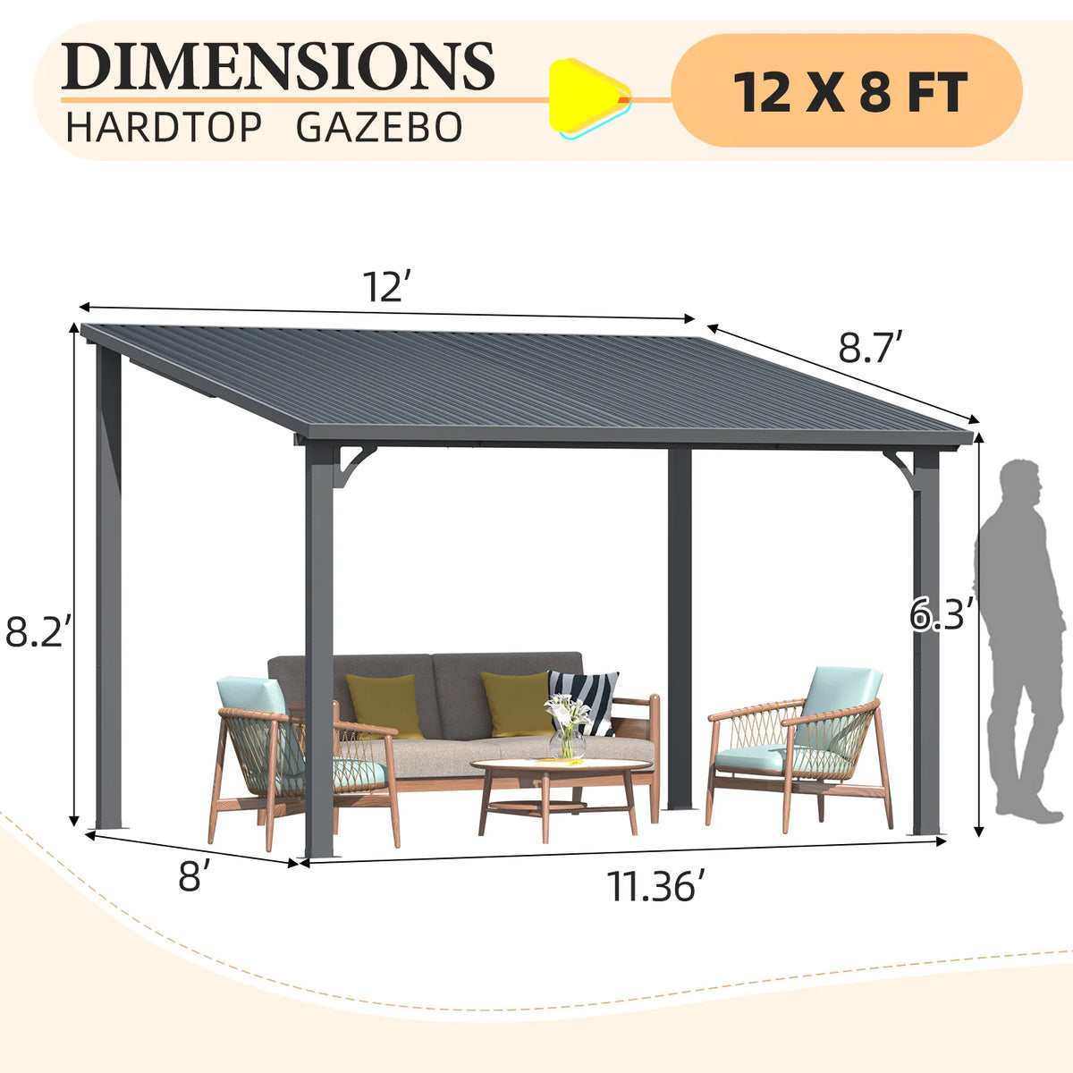 AECOJOY 10' x 12' Hardtop Gazebo, Heavy Duty Outdoor Gazebo with Galvanized Steel Sloping Roof, All Weatherproof Metal Gazebo Featuring Vertical Stripes for Patio, Backyard, and Lawns
