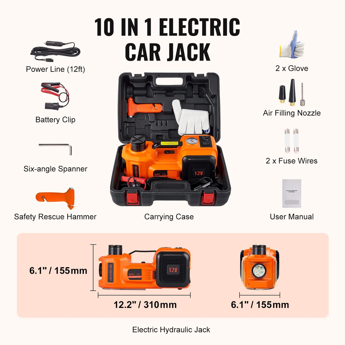 BENTISM Electric Car Jack, 5 Ton 12V Electric Hydraulic Car Floor Jack with Built-in Tire Inflator Pump for SUV Sedans