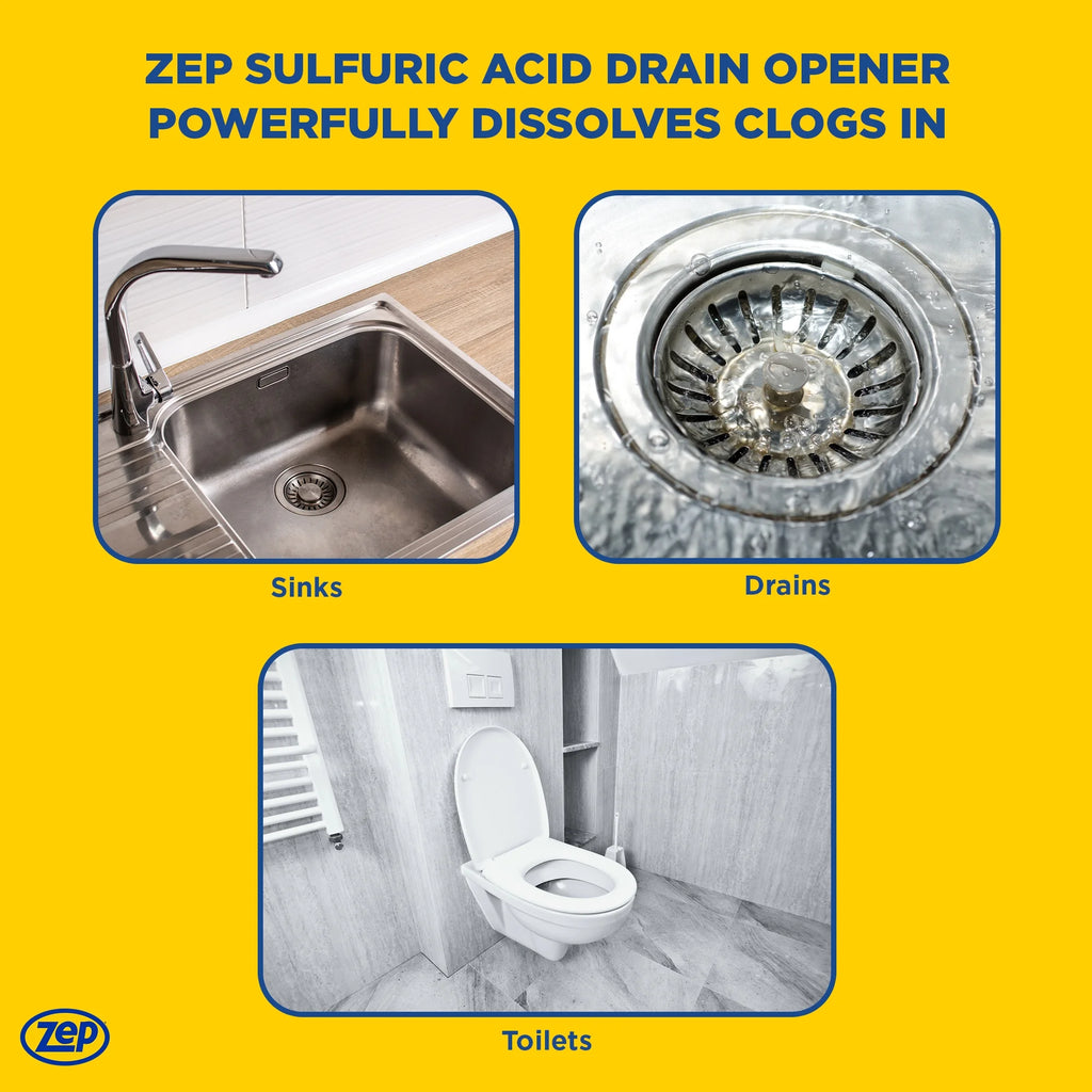 Zep Sulfuric Acid Drain Opener - 32 oz (Case of 12) ZUSADO32 - Professional Strength Drain Cleaner
