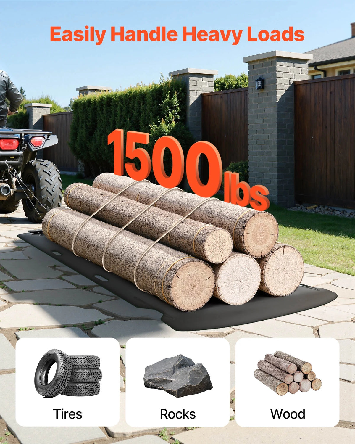 VEVOR Yard Drag Sled, 90 x 46 in, 1500lbs Heavy Duty Utility Sled, HDPE Drag Glider with Ropes & Pull Cables, Hand & Vehicle Use Game Hauler for Firewood Ice Fishing
