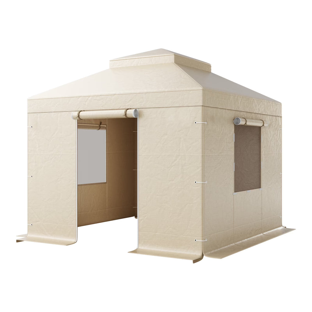 KFFKFF Winter Gazebo Cover for 10 x 10 ft Hardtop Gazebos, All-Weather Double-Tiered Cover with Sidewalls & Mesh Windows, Durable PE Enclosure for Outdoor Shelters, Gazebo Frame Not Included