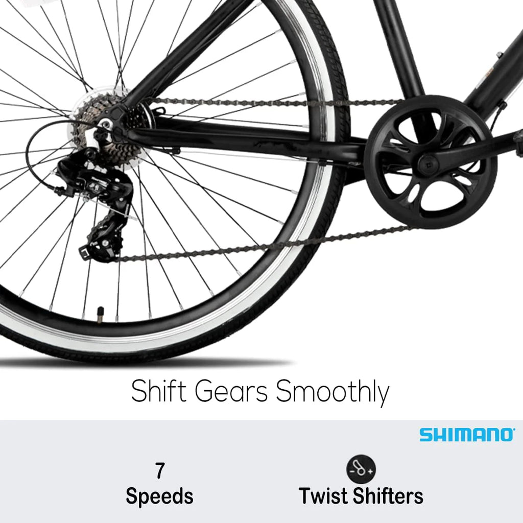 Hiland Hybrid Bike, Shimano Drivetrain 7 Speeds, 700C Wheels for Men Women Ladies Commuter Bike City Bike