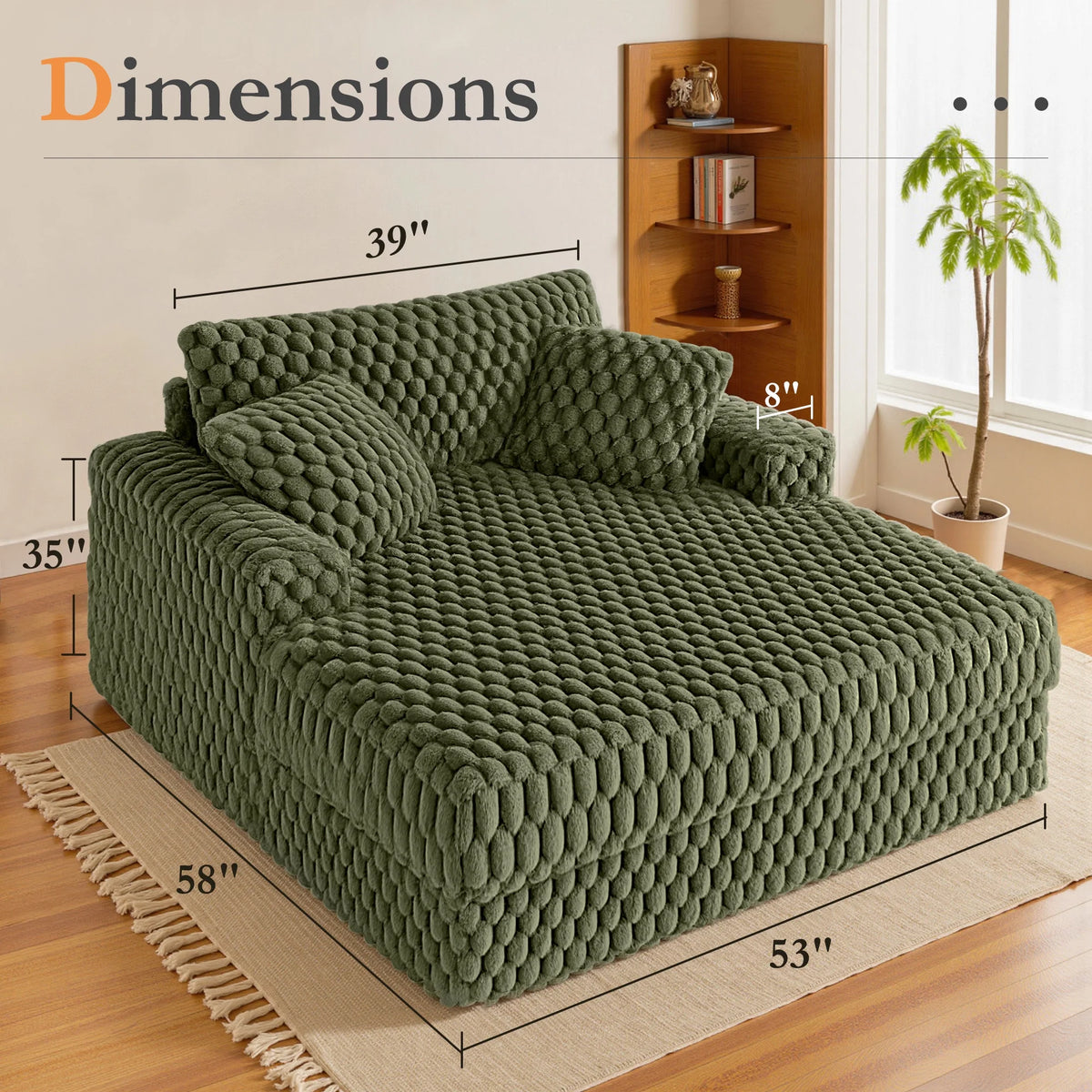 ATHOPE 53"W Oversized Chaise Lounge Chair Indoor, Corduroy Couch Chair with Pillows, Comfy Reading Chairs with Wide Arms, Upholstered Sleeper Sofa for Living Room, No Assembly Required, Gray