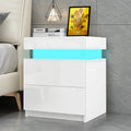Hommpa 2 Drawer Modern Nightstand with RGB LED Light High Gloss Bedside Tables for Bedroom White
