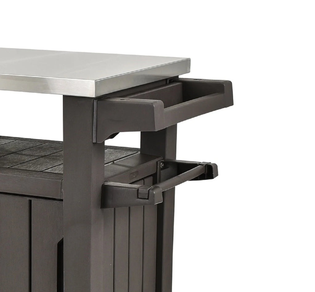 Unity XL Portable Outdoor Table and Storage Cabinet with Accessory Hooks, Espresso Brown