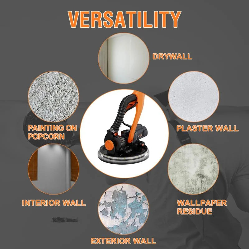 Drywall Sander with Vacuum Dust Collection, 6 Variable Speed Foldable Telescopic Electric Wall Sander, Popcorn Ceiling Removal Tool, 1900RPM Power Sander Tool, LED Light, 18Pcs Sanding Discs