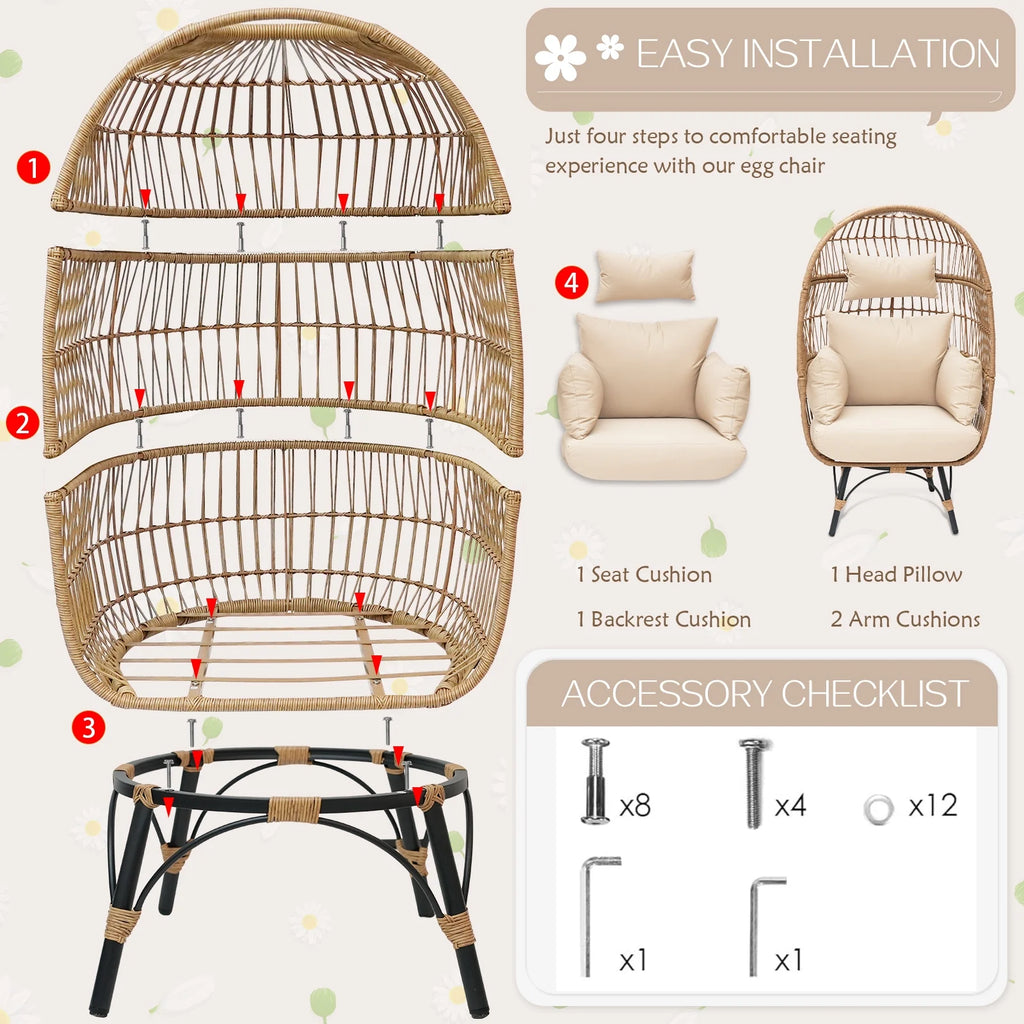 RADIATA 6-Piece Boho Patio Furniture Set, Outdoor Wicker Sectional Sofa Conversation Set with Ice Bucket & Coffee Table, 500lbs Capacity, Beige
