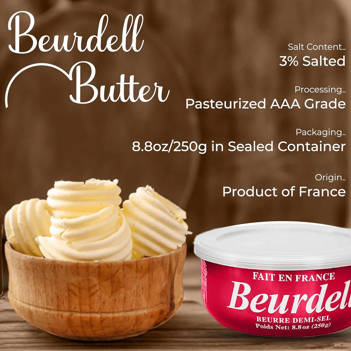 Beurdell Canned French Butter ?100% Natural Salted Pasteurized Real Butter | Long Shelf Life Emergency Survival Food | Great for Cooking, Baking, RV & Camping | Pull Top Lid | Pack of 24 | France