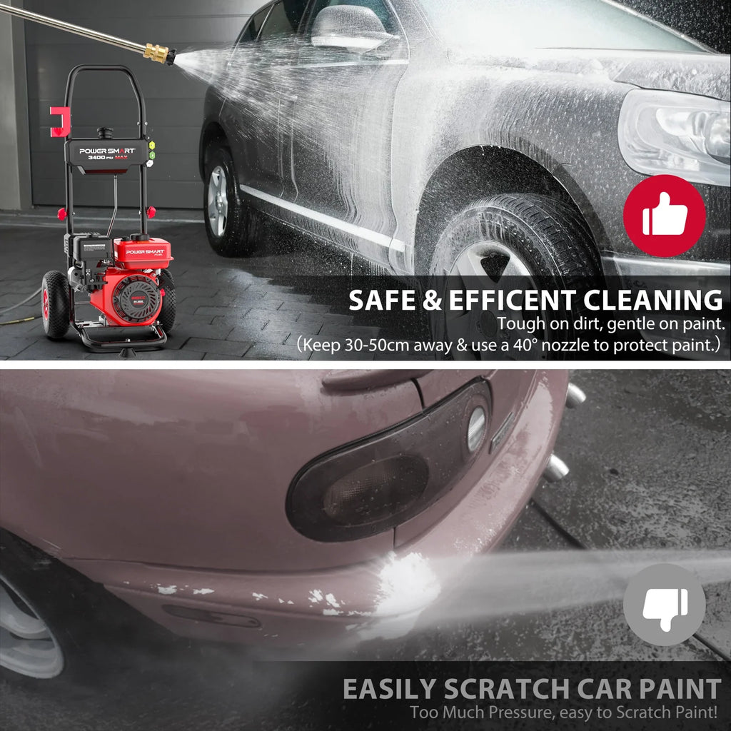 PowerSmart 3400PSI Gas Pressure Washer, 212cc Engine 2.5GPM 5 Quick-Adjustable Nozzles for Gardens