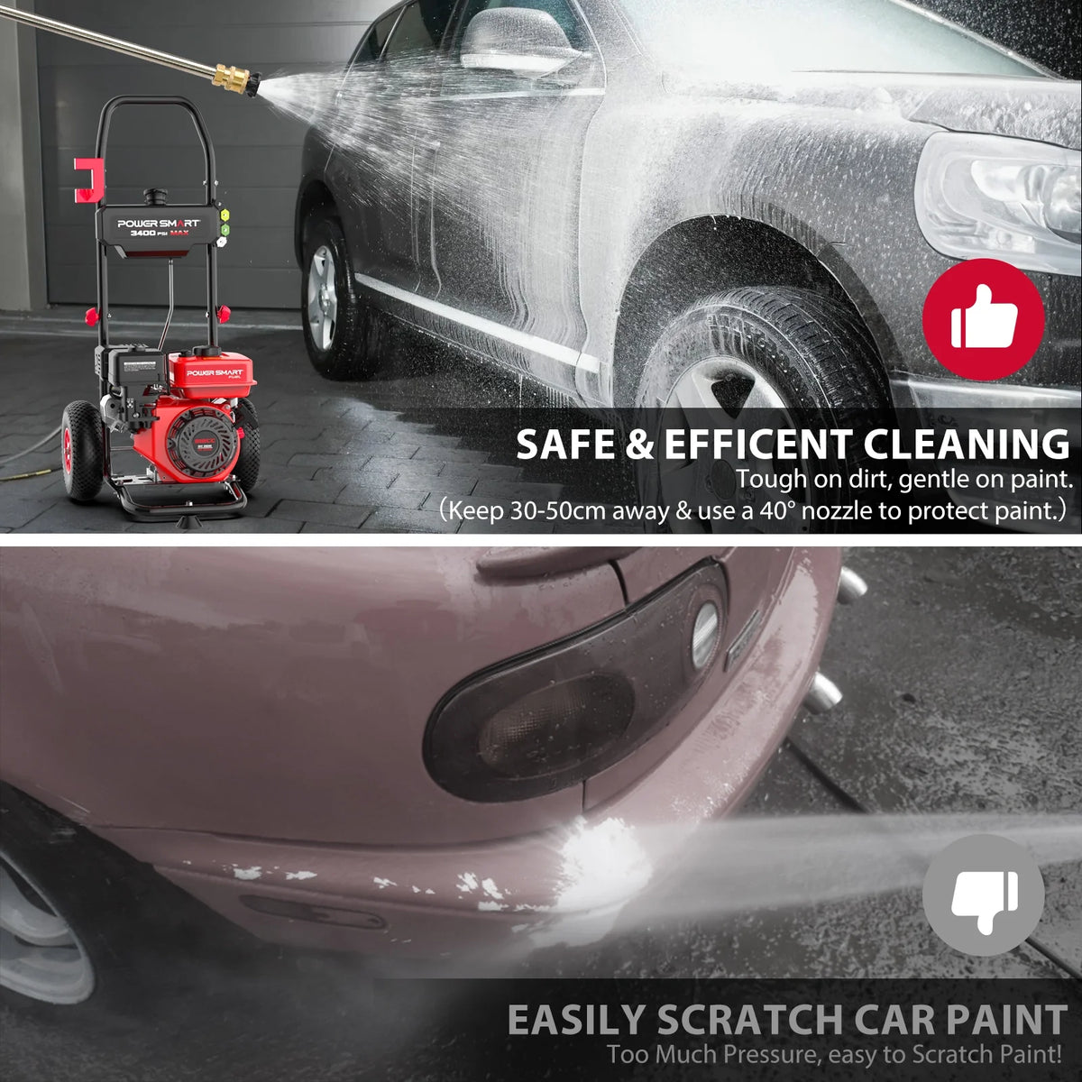 PowerSmart 3400PSI Gas Pressure Washer, 212cc Engine 2.5GPM 5 Quick-Adjustable Nozzles for Gardens