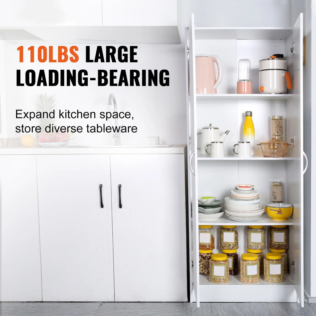 KFFKFF Kitchen Pantry Cabinet with Doors and Adjustable Shelves 24" x 12" x 60" Tall Food Pantry Storage Cabinet for Kitchen, Living Room and Dinning Room 110LB Loading