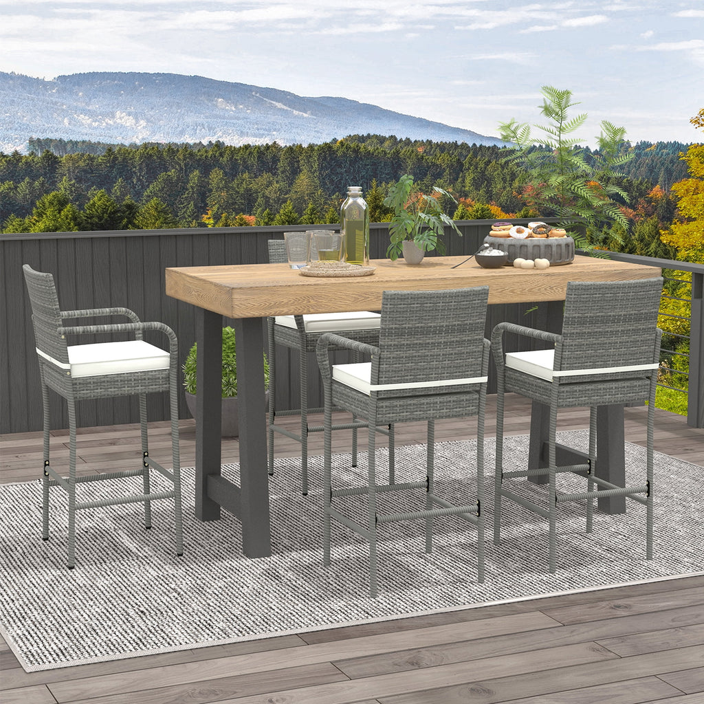 Gymax Set of 4 Rattan Patio Bar Stools Outdoor Bar Height Chairs w/ Cushions