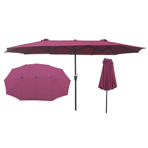 15x9Ft Rectangular Double-Sided Patio Umbrella,Market Table Canopy Waterproof Twin Umbrella with Wind Vents,Garden Extra Large Umbrella with Crank Handle,for Garden Deck Backyard Pool Outside Deck