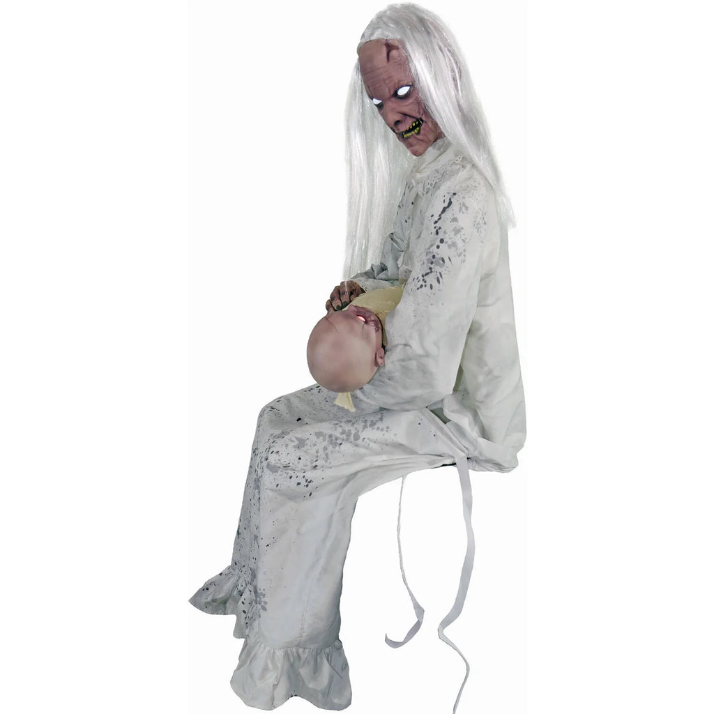 Haunted Hill Farm 2.9 ft Animatronic Gravely Granny by Tekky Halloween Decoration with Motion-Activated Sounds, HHGRVLYGRNY-1FLSA