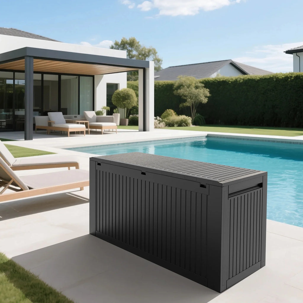 Ktaxon 90 gal Outdoor Garden Plastic Storage Deck Box Gray