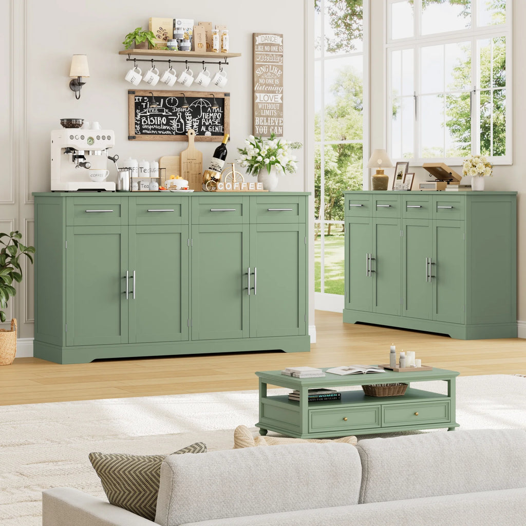 Homfa Farmhouse Buffet Cabinet with 4 Drawers and 4 Doors, 59" W Sideboard Buffet Storage Cabinet with Shelves, for Kitchen Living Room Bedroom, Wash Gray