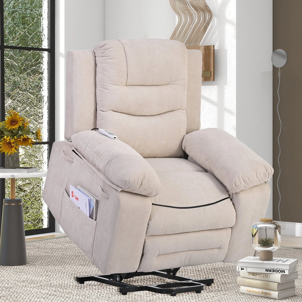 Aukfa Power Lift Massage Recliner Chair with Heat,Single Sofa Chairs for Living Room,Beige