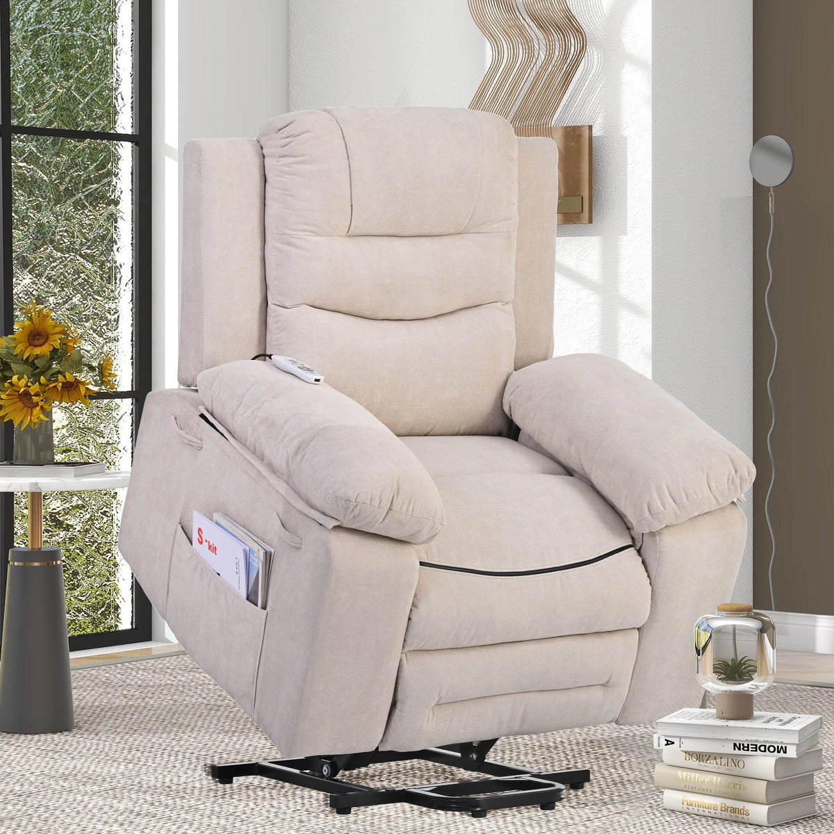 Aukfa Power Lift Massage Recliner Chair with Heat,Single Sofa Chairs for Living Room,Beige