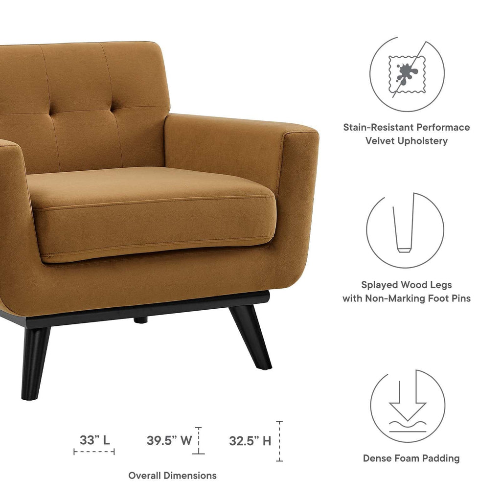 Modway Engage Performance Velvet Armchair in Cognac