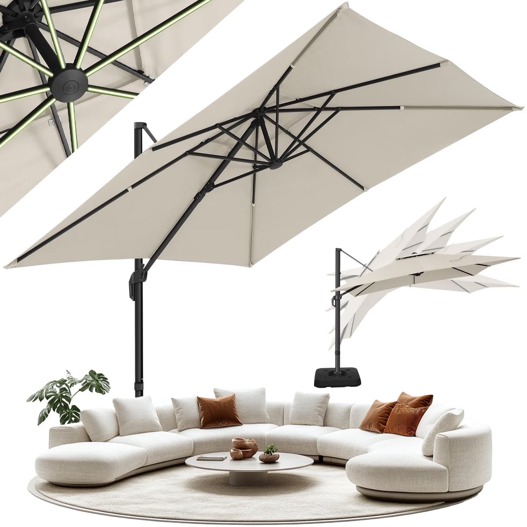 HOTEEL 10 Ft Patio Umbrella Outdoor Cantilever Square Umbrella Aluminum Offset Umbrella with Base, 360° Rotation，Gray