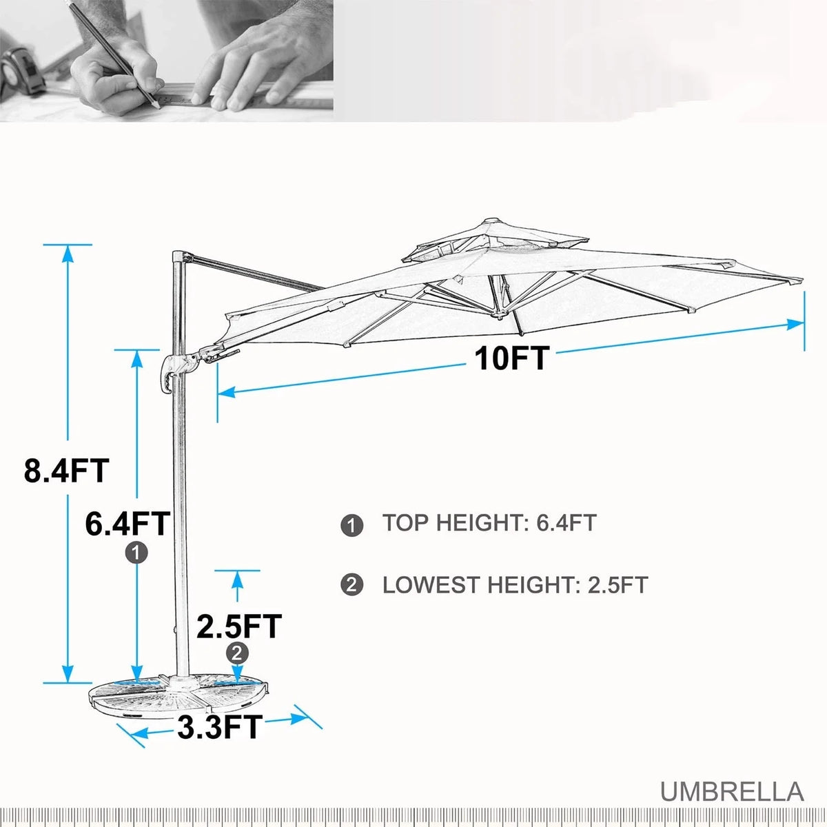 MF Studio 11ft Offset Cantilever Umbrella Double Top Deluxe Outdoor Patio Market Umbrella, 360 Degree Rotation with Cross Base, Beige