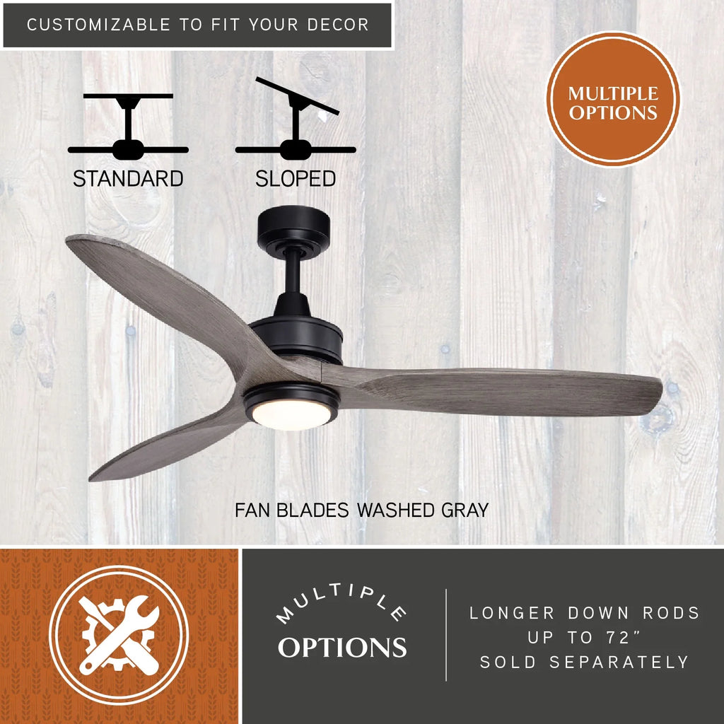 Vaxcel Curtiss Satin Brass Mid-Century Modern MCM Wood Propeller Ceiling Fan with LED Light Kit and Remote