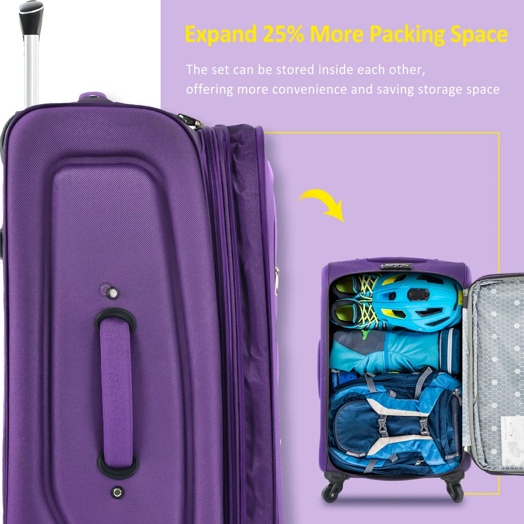 Expandable Softside Luggage Sets 3 Piece,Upright Spinner Suitcases with Wheels,Lightweight Carry on Luggage Travel Set,Green